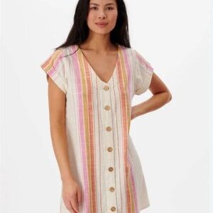 NWT Rip Curl Retro Surf Vertical Striped Button-Down 100% Cotton Dress Size XL